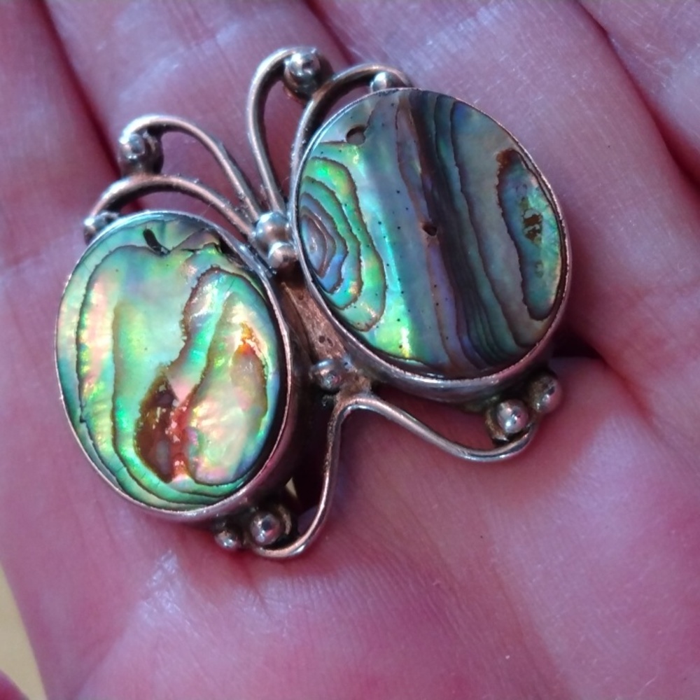 Women Jewelry Abalone 925 silver butterfly ring, size 7.5